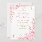 Faire invitation de mariage rose doré Fleur de cer (Devant)