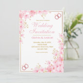 Faire invitation de mariage rose doré Fleur de cer (Debout devant)