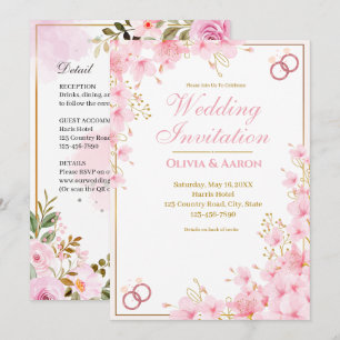 Faire invitation de mariage rose doré Fleur de cer