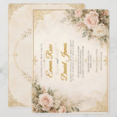 Faire invitation de mariage rose et or | (Devant / Derrière)