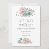 Faire invitation de mariage rose et verte succulen (Devant)