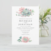 Faire invitation de mariage rose et verte succulen (Debout devant)
