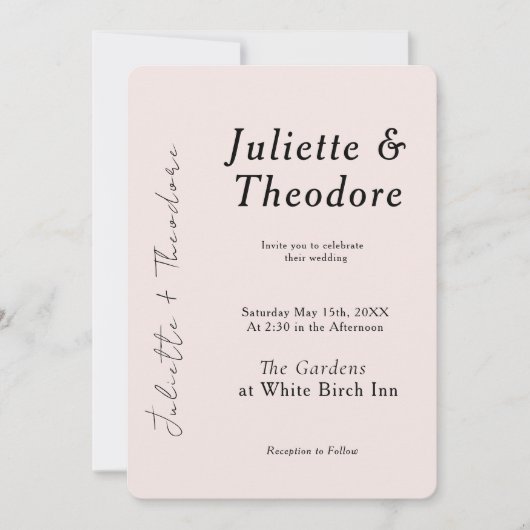 Faire invitation de mariage rose pâle (Devant)