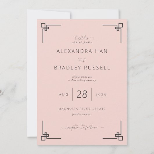 Faire invitation de mariage rose pâle élégant (Devant)