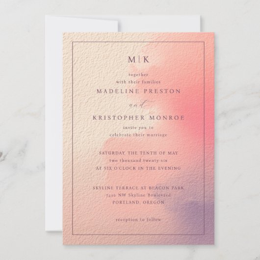 Faire invitation de mariage rose pêche élégant (Devant)