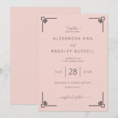 Faire invitation de mariage rose poudré (Devant / Derrière)