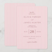 Faire invitation de mariage rose rayée (Devant / Derrière)
