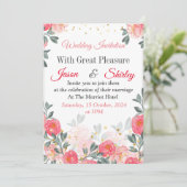 Faire invitation de mariage, roses rouges sur fond (Debout devant)