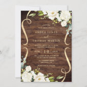 Faire invitation de mariage rustique en bois et fl (Devant)