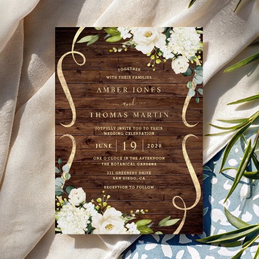Faire invitation de mariage rustique en bois et fl