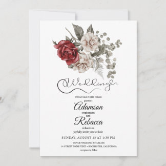 Faire invitation de mariage rustique floral burgun