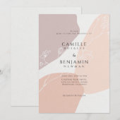Faire invitation de mariage simple botanique pêche (Devant / Derrière)