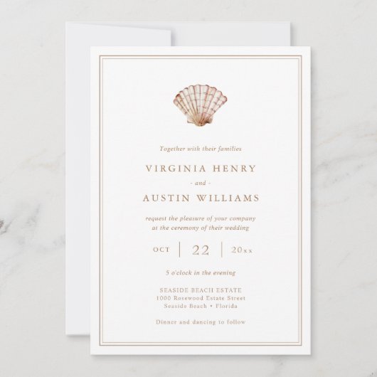 Faire invitation de mariage simple plage élégante (Devant)