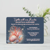 Faire invitation de mariage sur la plage bleu cora (Debout devant)