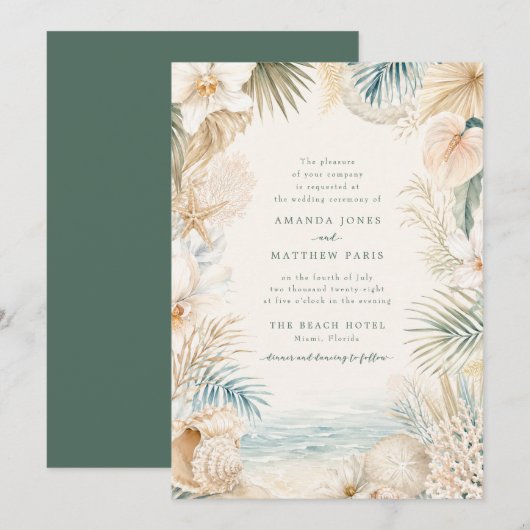 Faire invitation de mariage sur la plage côtière (Devant / Derrière)