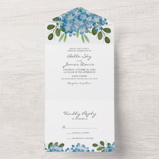 Faire invitation de mariage tout-en-un Hydrangea B (À l'intérieur)