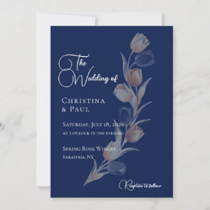 Faire invitation de mariage tulipe Navy élégant
