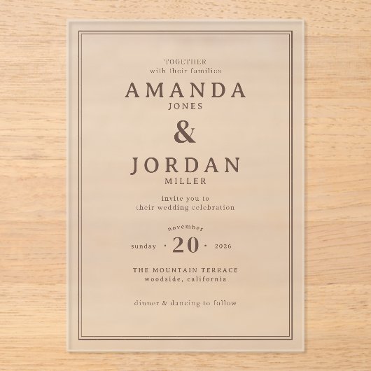 Faire invitation de mariage typographique beige (Recto)