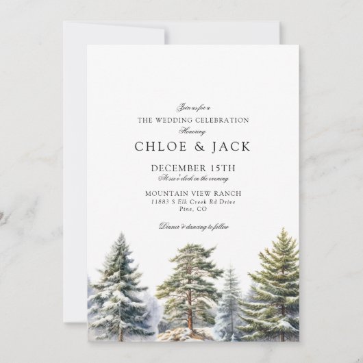 Faire invitation de mariage verdure d'hiver (Devant)