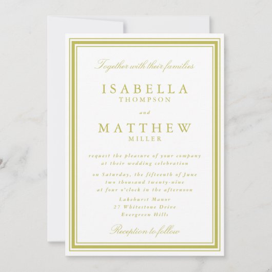 Faire invitation de mariage vert citron avec bordu (Devant)