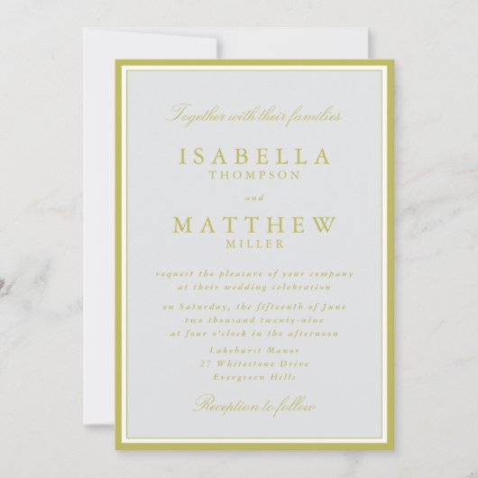 Faire invitation de mariage vert Citrus encadré (Devant)