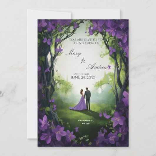 Faire invitation de mariage vert et violet (Devant)