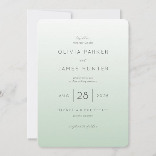 Faire invitation de mariage vert pastel (Devant)