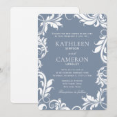 Faire invitation de mariage | Vignes (Bleu poussié (Devant / Derrière)