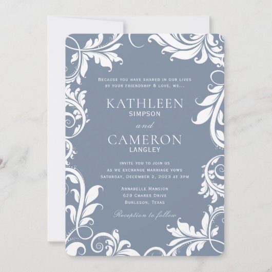 Faire invitation de mariage | Vignes (Bleu poussié (Devant)