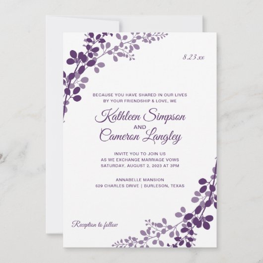 Faire invitation de mariage Vignes - prune / viole (Devant)