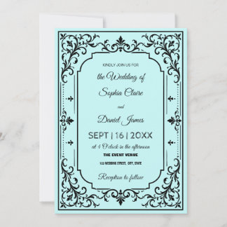 Faire invitation de mariage vintage bleu romantiqu