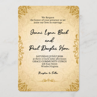 Faire Invitation de Mariage Vintage en Or