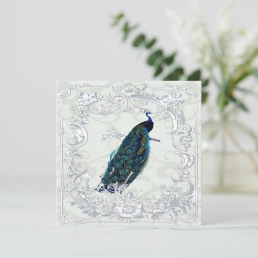 Faire invitation de mariage vintage Paon (Debout devant)