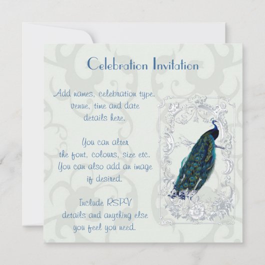 Faire invitation de mariage vintage Paon (Dos)