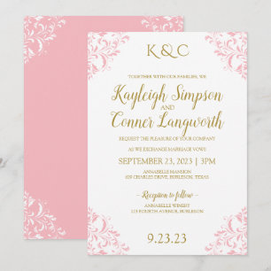 Faire invitation de mariage vintage   Rose et Or