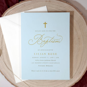 Faire invitations de baptême croix bleu garçon