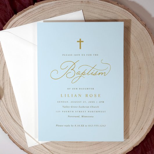 Faire invitations de baptême croix bleu garçon
