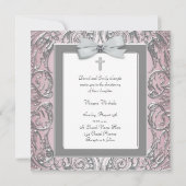 Faire invitations de baptême rose et gris (Dos)