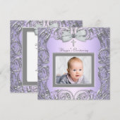 Faire invitations de baptême violet et gris (Devant / Derrière)