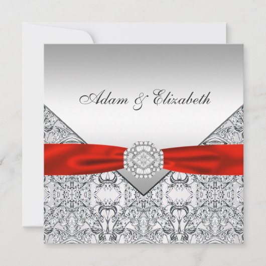 Faire invitations de mariage argent et rouge éléga (Devant)