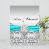 Faire invitations de mariage bleu sarcelle argenté (Debout devant)