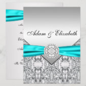 Faire invitations de mariage bleu sarcelle argenté (Devant / Derrière)