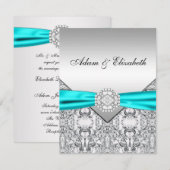 Faire invitations de mariage bleu sarcelle argenté (Devant / Derrière)