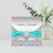 Faire invitations de mariage bleu sarcelle argenté (Debout devant)