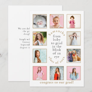 Faire-part 10 Photos Baby to Grad Nom Année Diplôme