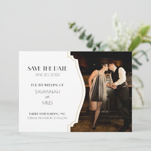 Faire-part 1920 Art Déco Frame Photo Enregistrer la date (Debout devant)