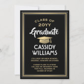 Faire-part 1 Photo Elégant Moderne Noir Or Blanc Graduation (Devant)