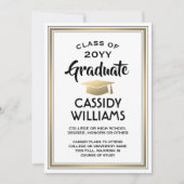 Faire-part 1 Photo Elégant Simple White Black Gold Graduation (Devant)