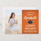 Faire-part 1 Photo Moderne Orange Blanc et Noir Graduation (Devant)