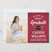 Faire-part 1 Photo Moderne Rouge Blanc et noir Graduation (Devant)